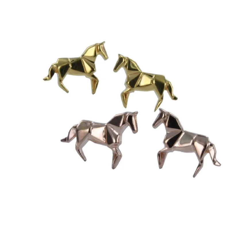 gold earrings for women -Sterling Silver Origami Horse Stud Earrings