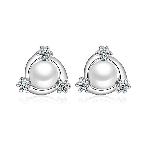 rose gold rings for women -Sexy Sparkles Imitation Pearl Ear Post Stud Earrings with Cubic Zirconia for women teen girls