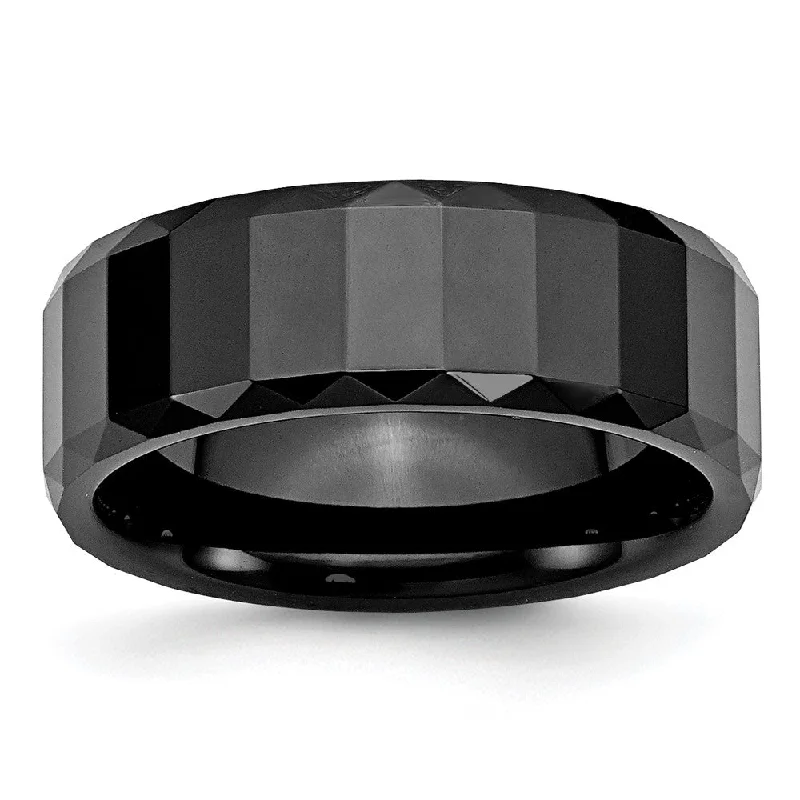 eternity necklaces for women -8mm Black Ceramic Faceted & Beveled Edge Standard Fit Band