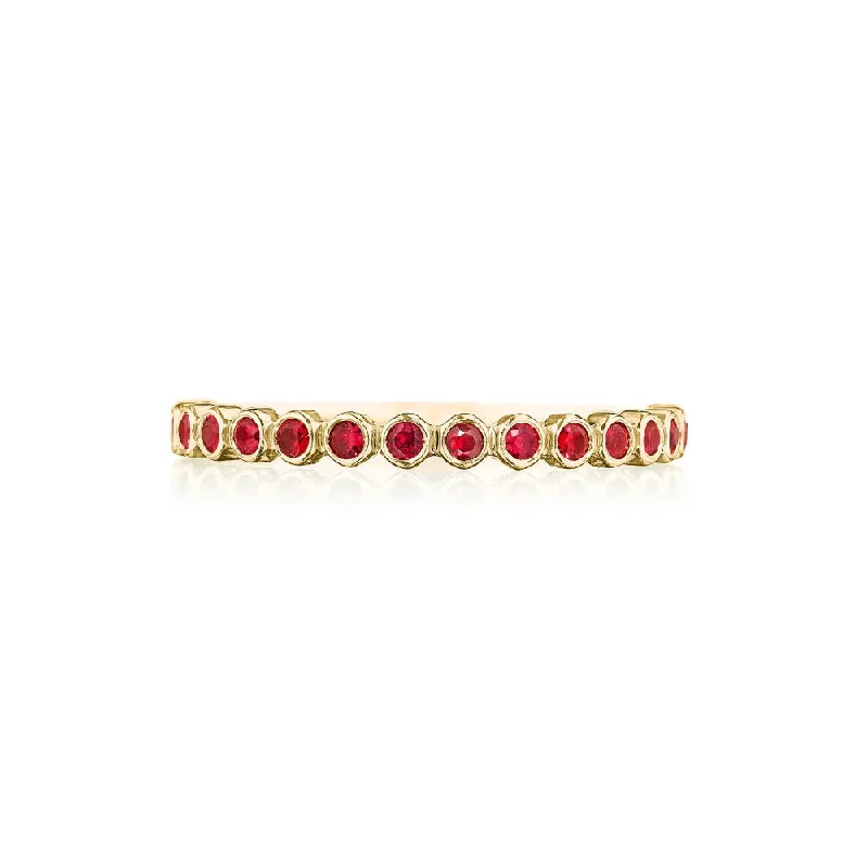 affordable diamond engagement rings -Tacori Sculpted Crescent 18k Gold Bezel Droplet Ruby Wedding Band - Half-Way