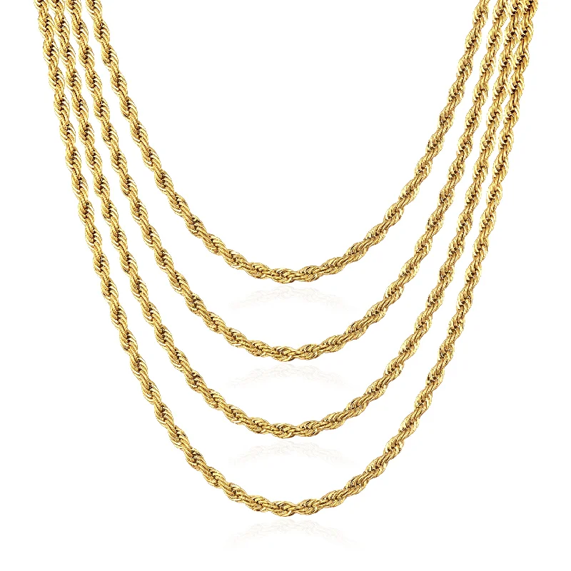 crystal necklaces for women -Men's 5mm Gold Plated Steel 18-24 Inch Round Rope Wheat Chain Necklace