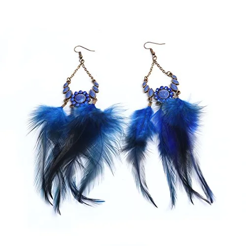 designer earrings for women -SEXY SPARKLES Dangling Genuine Natural long Hand Made Feathers Earrings for Women and Teen