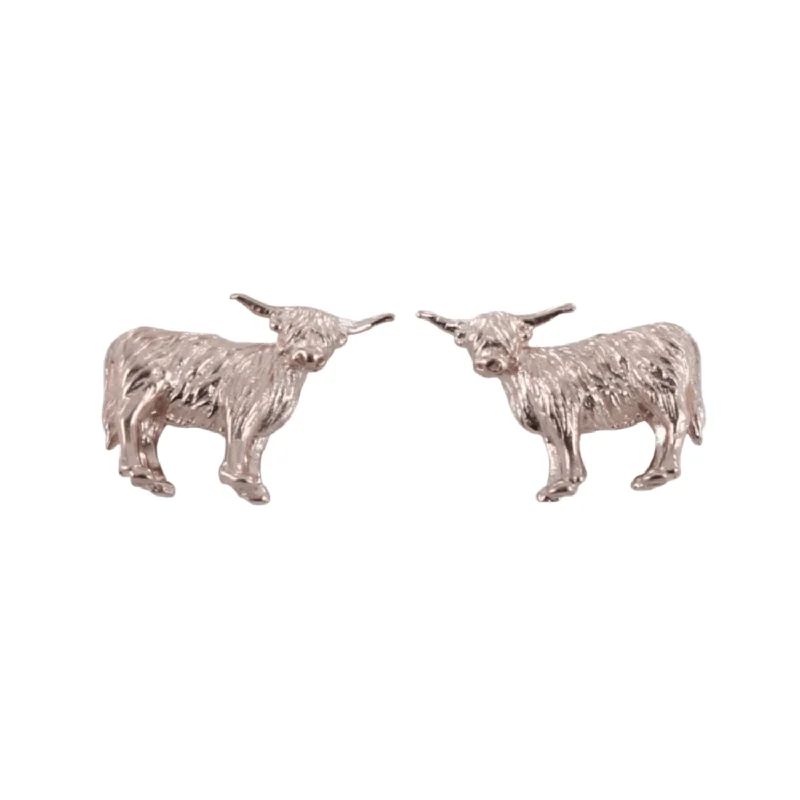 bridal rings for women -Sterling Silver Standing Highland Cow Stud Earrings