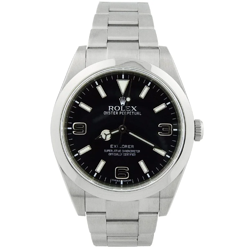 Rolex Explorer Stainless Steel 39m Black Roman & Stick Dial Watch Reference# 214270