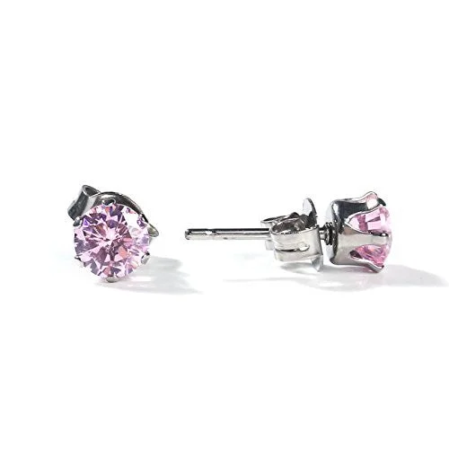 wedding set rings for women -Sexy Sparkles Women's 6mm Stainless Steel Round Pink Cubic Zirconia Stud Earring Silver Plated