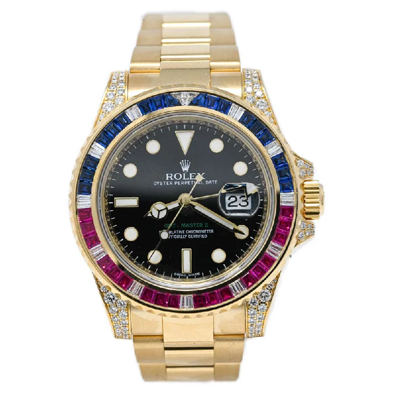 Rolex GMT-Master II Yellow Gold Black Dot Dial Watch Reference# 116758SARU