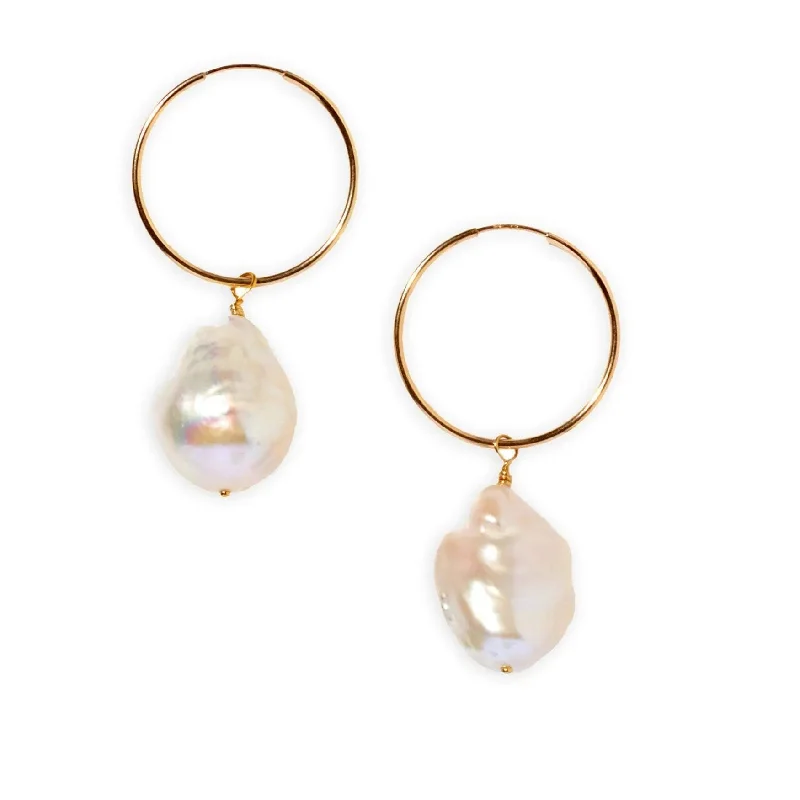 ruby rings for women -Baroque Pearl Gold Hoop Earrings