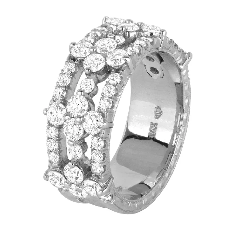 simple engagement rings for women -Jack Kelége 18k White Gold Three Row Diamond Band