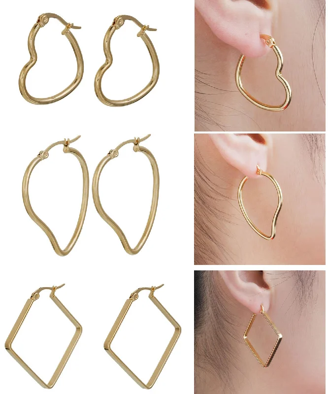 modern earrings for brides -Sexy Sparkles 3 Pairs Stainless Steel Hoop Earrings Set for Women