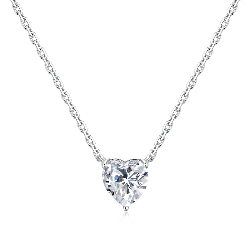 bridal necklaces for women -Sterling Silver Heart Solitaire Necklace Created with Zircondia® Crystals