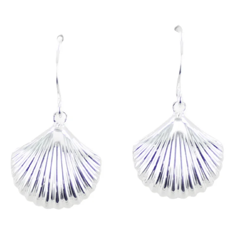 elegant rings for women -Large Scallop Shell Sterling Silver Drop Earrings