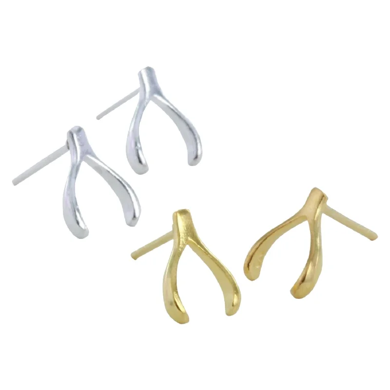 sterling silver rings for women -Wishbone Sterling Silver Stud Earrings