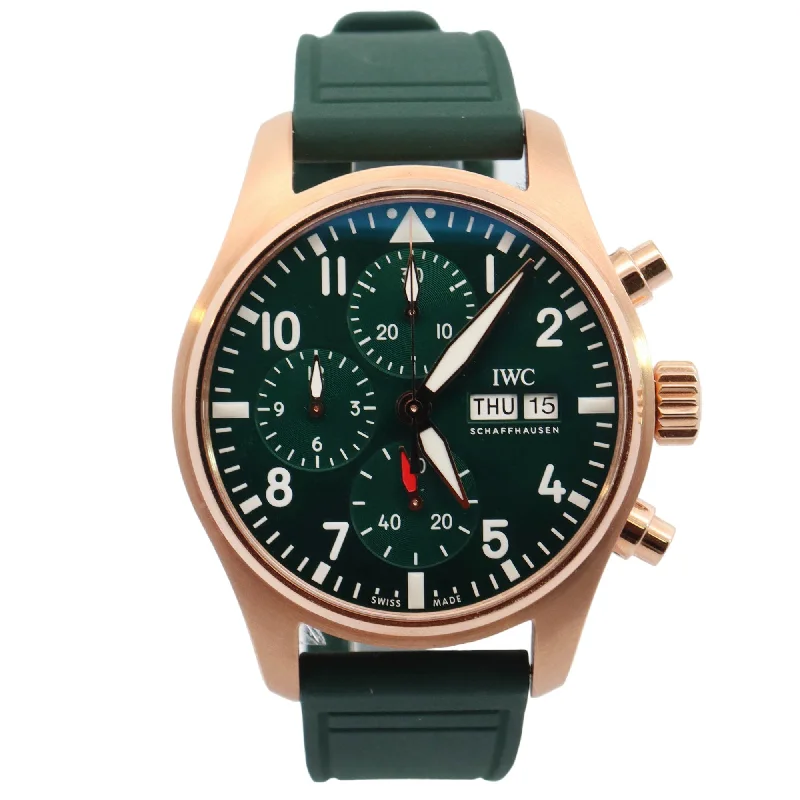 IWC Pilots Chronograph Rose Gold 41mm Green Chronograph Dial Watch Reference# IW388110