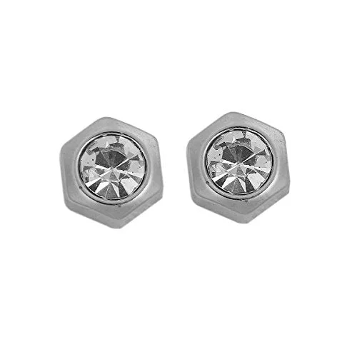 matching rings for couples -Sexy Sparkles Stainless Steel Hexagon Ear Post Stud Earrings Silver Tone for Men Women Ear Piercing Earrings