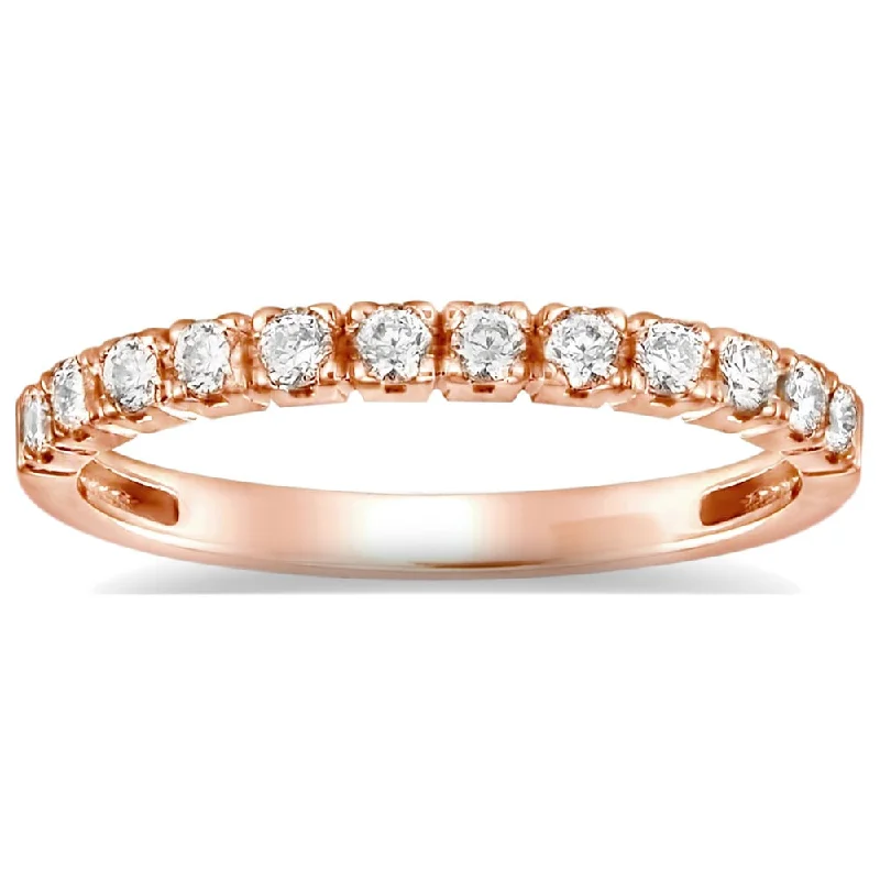 simple solitaire engagement rings -Auriya Petite Ultra-Thin Stackable Diamond Wedding Band 4/6ct TDW 14k Rose Gold