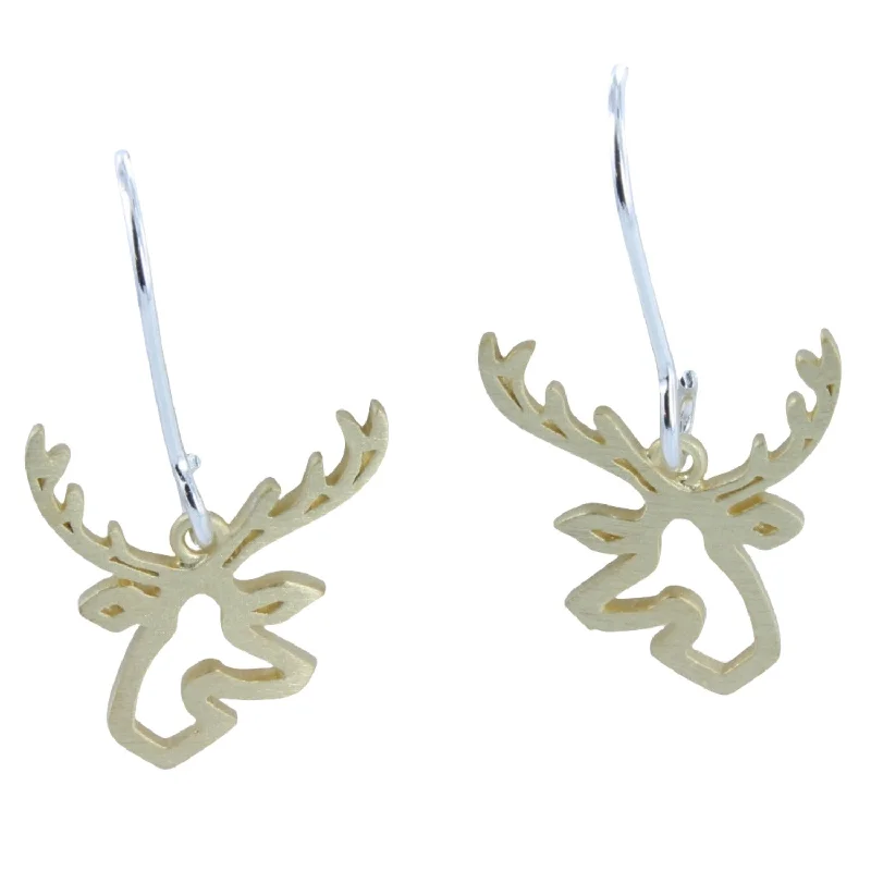 platinum rings for women -Sterling Silver Golden Stag Head Drop Earrings