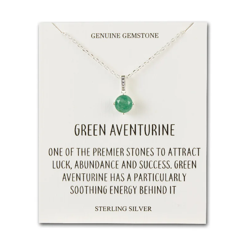 handmade necklaces for women -Sterling Silver Green Aventurine Gemstone Necklace with Quote Card