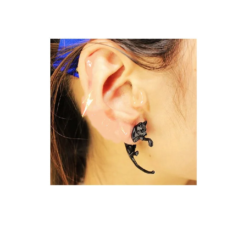 colorful gemstone earrings for women -SEXY SPARKLES Sexy Sparkles 3D Double Sided Black Cat Ear Stud Earrings for Women