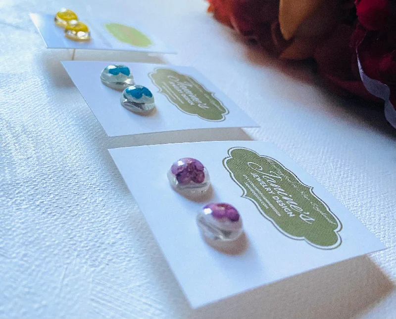 wedding rings for women -Pressed Flower Earrings/ Flower Studs/Resin Drop Studs