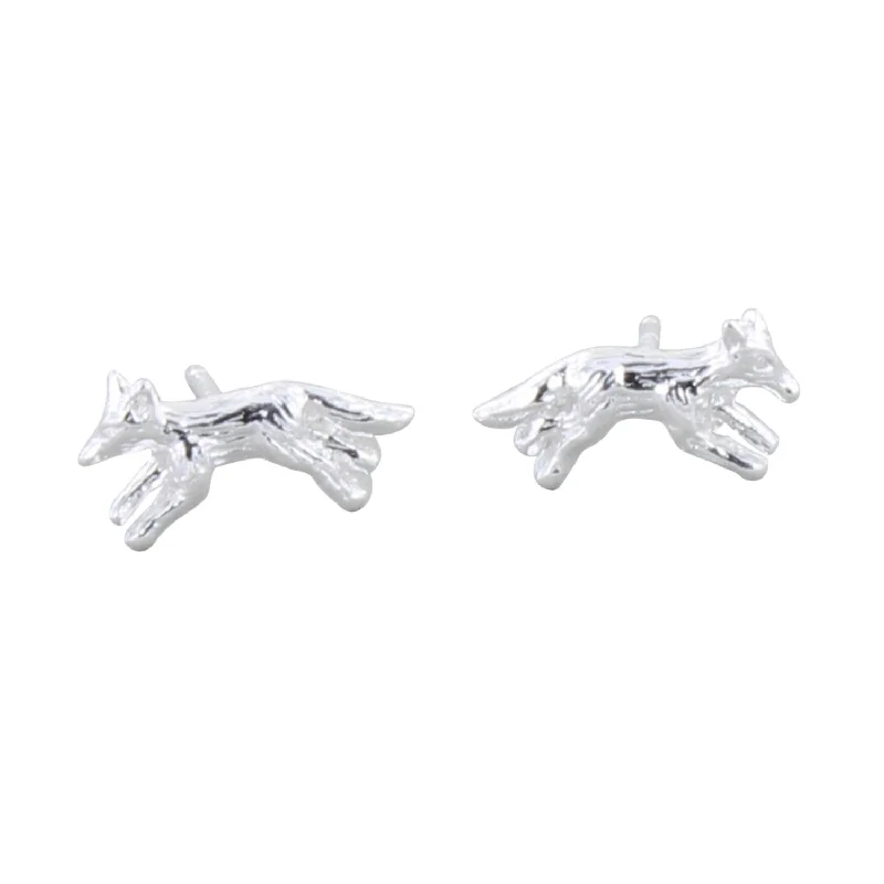 wedding band rings for women -Running Fox Sterling Silver Stud Earrings