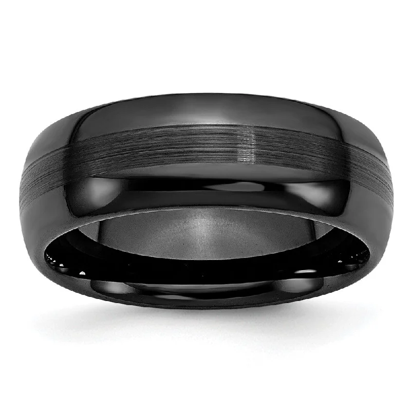 minimalist necklaces for women -8mm Black Ceramic Brushed & Polished Domed Standard Fit Band