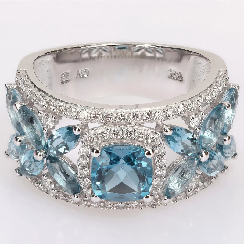 Miadora 14k White Gold London-Blue Topaz and 1/2ct TDW Diamond Floral Anniversary Band Ring