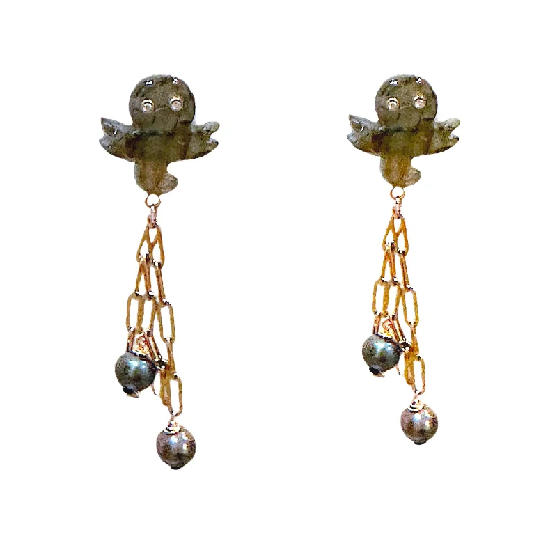 chandelier earrings for women -LABRADORITE OCTOPUS CHAIN STUDS