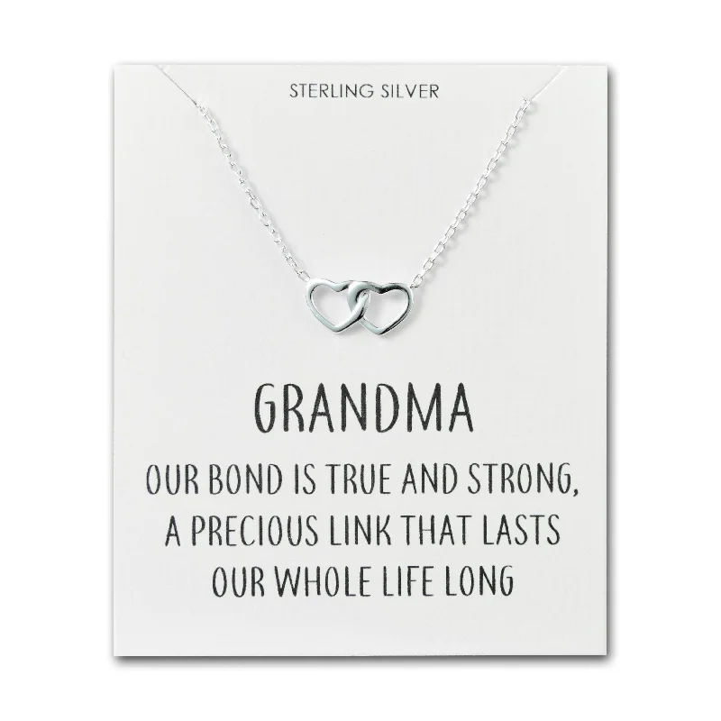 flower-shaped necklaces for women -Sterling Silver Grandma Quote Heart Link Necklace