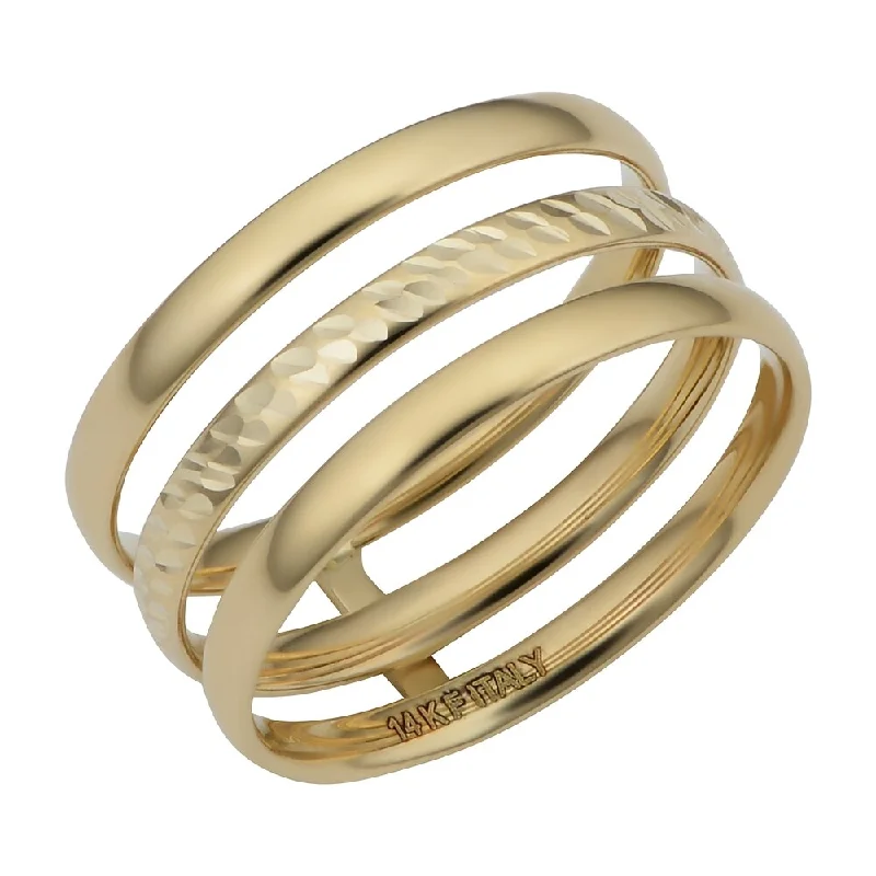 14k Yellow Gold Polished/Diamond Cut Triple Band Ring