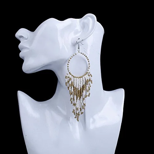 oval-shaped rings for women -Sexy Sparkles Women's Beaded tassel earrings Long Fringe Lightweight Drop Earrings Dangle