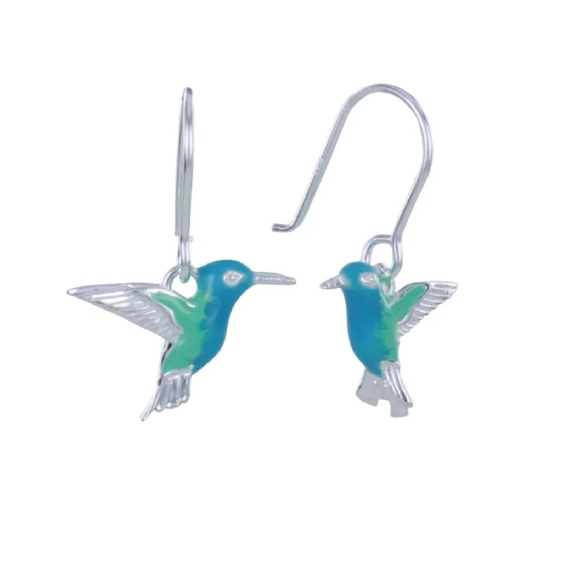 wedding band rings for brides -Sterling Silver and Enamel Hummingbird Earrings