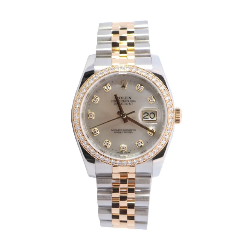 Rolex Datejust Two-Tone Stainless Steel & Yellow Gold 36mm Factory MOP Diamond Dial Watch Reference# 116243