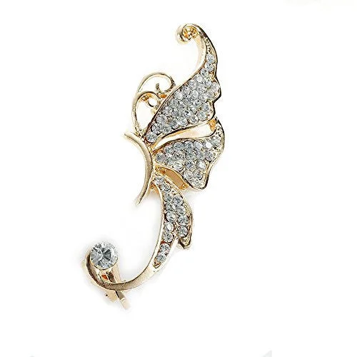 affordable diamond rings for women -SEXY SPARKLES Ear Cuff Clip On Stud Wrap Earrings For Left Ear Butterfly Gold Plated Clear Rhinestone 2 1/8"