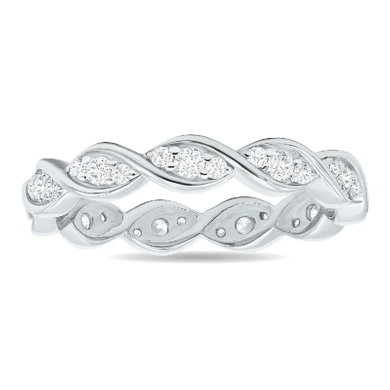 1/2 Carat TW Three Stone Wave Twist Diamond Eternity Band in 10K White Gold