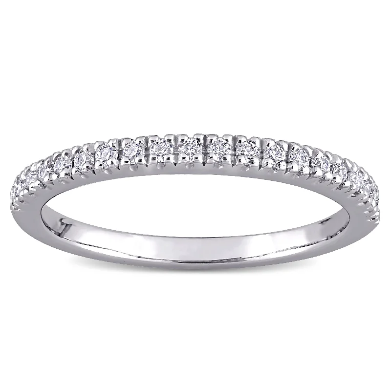 beautiful engagement rings for women -Miadora 1/5ct DEW Moissanite Stackable Anniversary Wedding Band in 10k White Gold