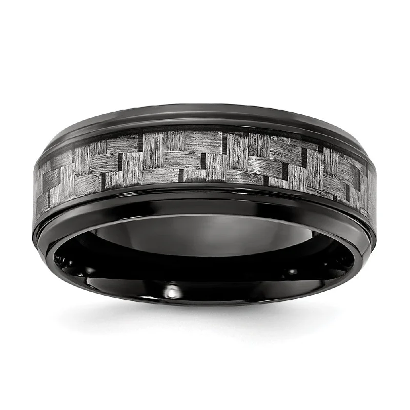 elegant necklaces for women -Men's 8mm Black Plated Titanium Grey Carbon Fiber Standard Fit Band