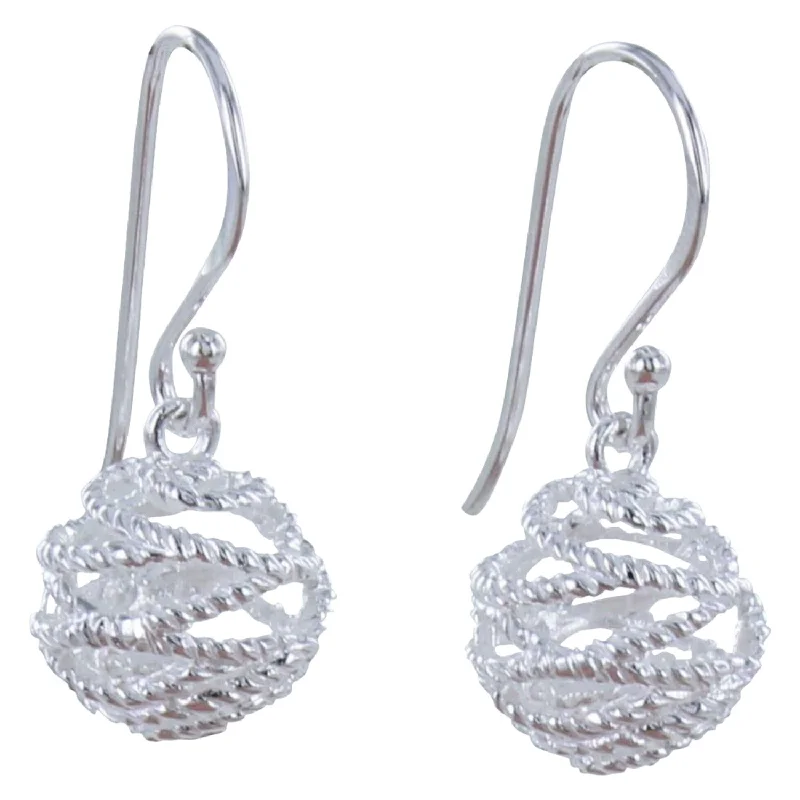 diamond earrings for women -Sterling Silver Bridport Rope Ball Earrings