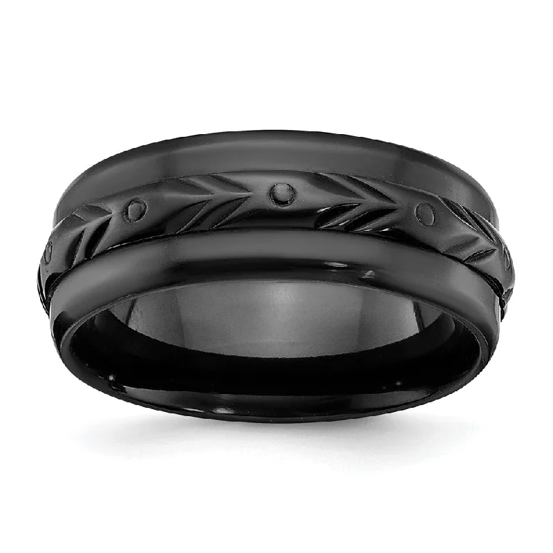 religious necklaces for women -8mm Black Zirconium Polished Carved Standard Fit Band