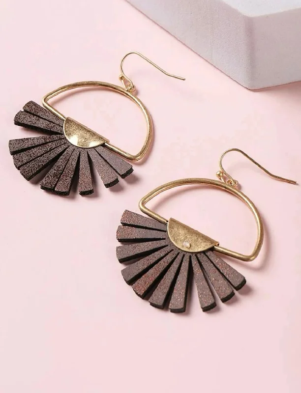 gold stud earrings for women -Leather Sector Drop Earrings