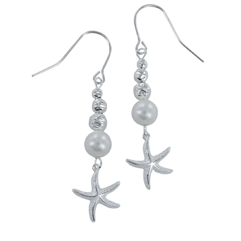 zirconia earrings for women -Pearl and Starfish Drop Earrings