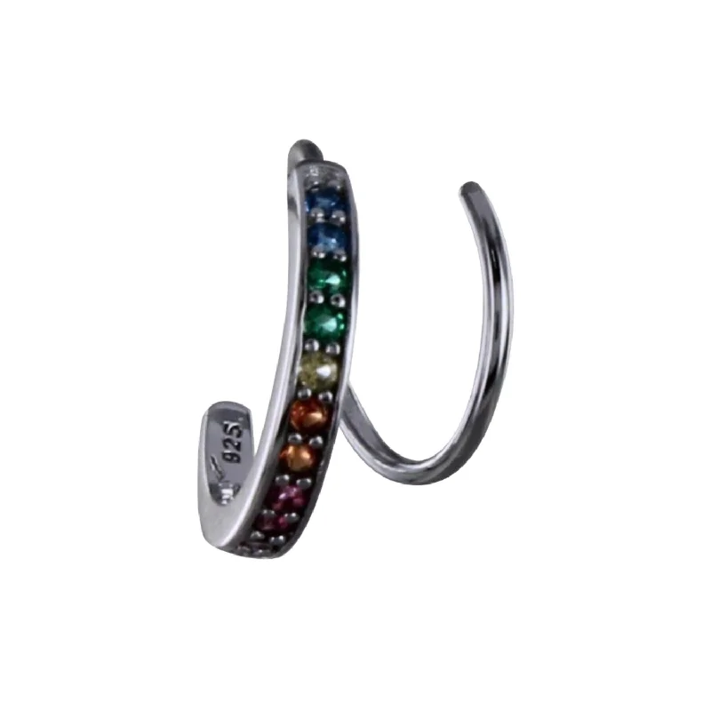 gold rings for women -Sterling Silver Rainbow Pavé Curl Stud