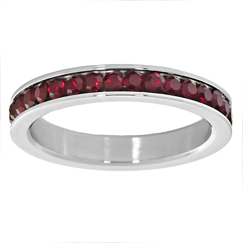 Rebecca: 0.78ct Fire Garnet Ice CZ 316 Steel 3mm Eternity Band Ring