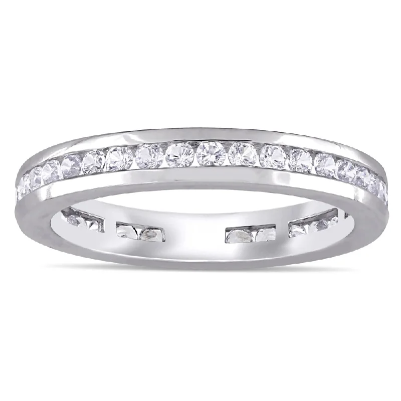 Miadora 10k White Gold Created White Sapphire Eternity Band Ring