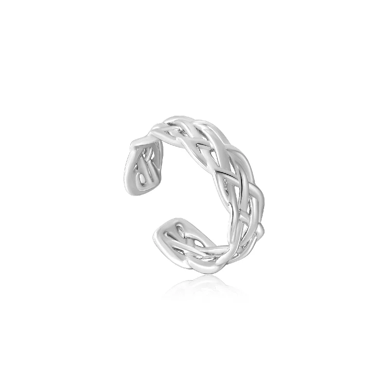 bohemian necklaces for women -Ania Haie Silver Rope Wide Adjustable Ring