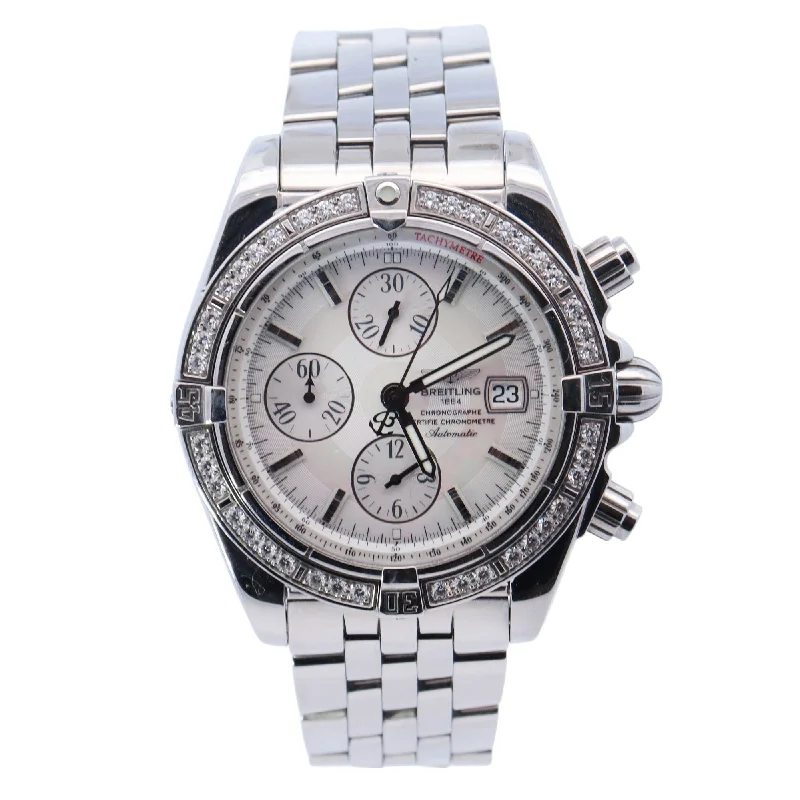 Breitling Chronomat Stainless Steel 44mm White MOP Stick Dial Watch Reference# A13356