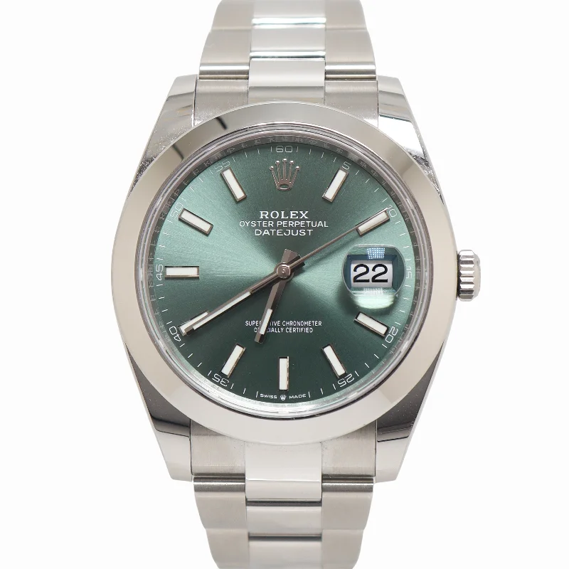 Rolex Datejust Stainless Steel 41mm Green Stick Dial Watch Reference# 126300