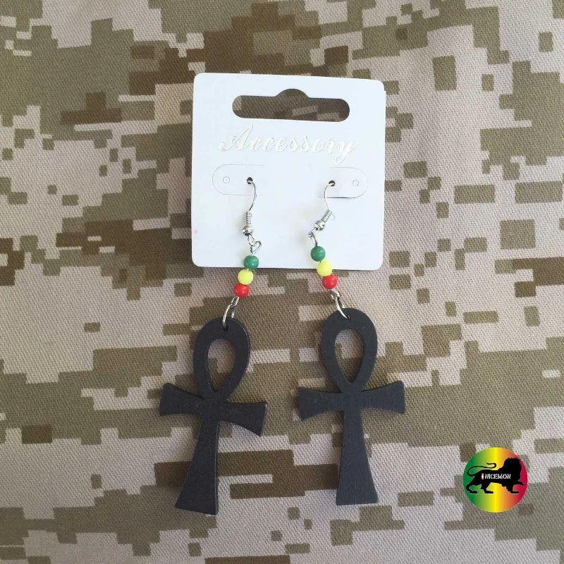 colorful stud earrings for women -Ankh Cross Rastafari Symbol Of Eternal Life Jah Earrings Reggae Jamaica IRIE