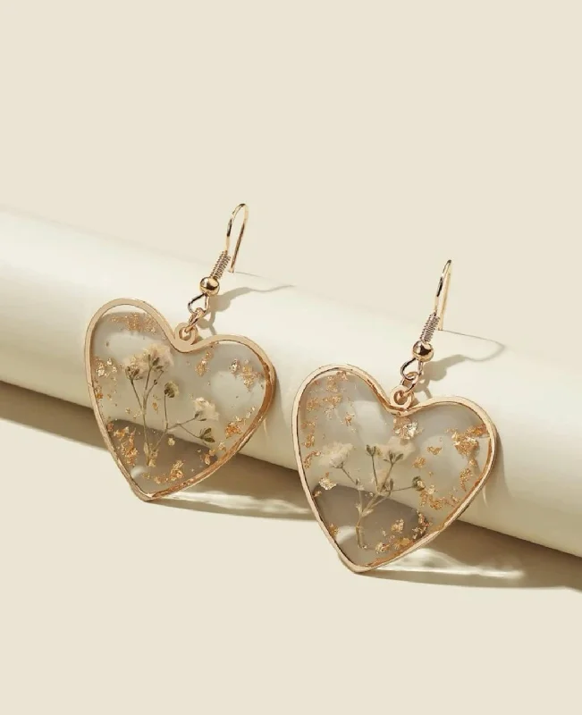 heirloom rings for women -Gold Heart Earrings with Floral Accents