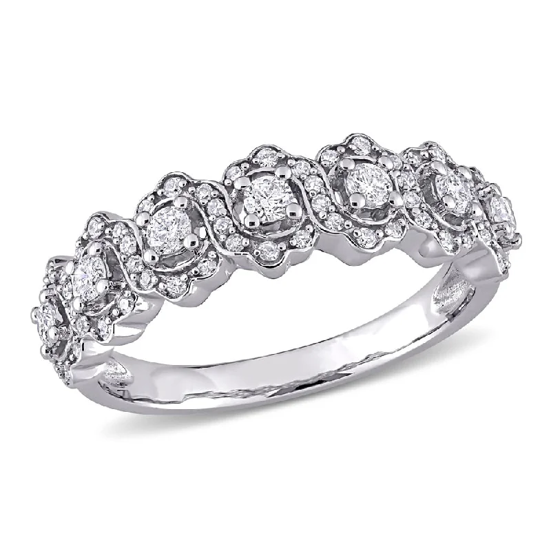 Miadora 10k White Gold 1/2ct TDW Diamond floral halo Semi-Eternity Band Ring