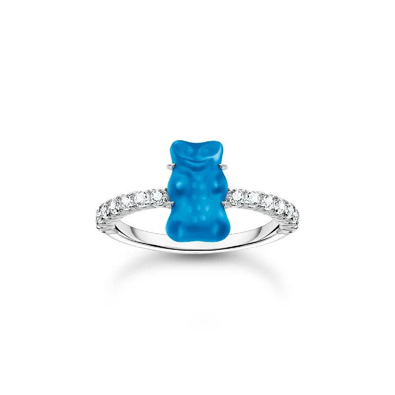 bridal necklace sets for women -THOMAS SABO Ring with blue mini sized goldbears and zirconia